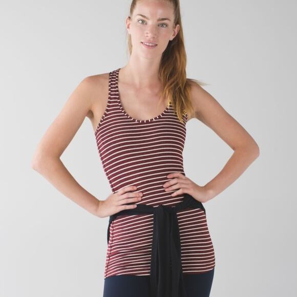 lululemon athletica Tops - Lululemon Cool Racerback West2east Stripe Heathered Bordeaux Drama Tank Top Sz 2